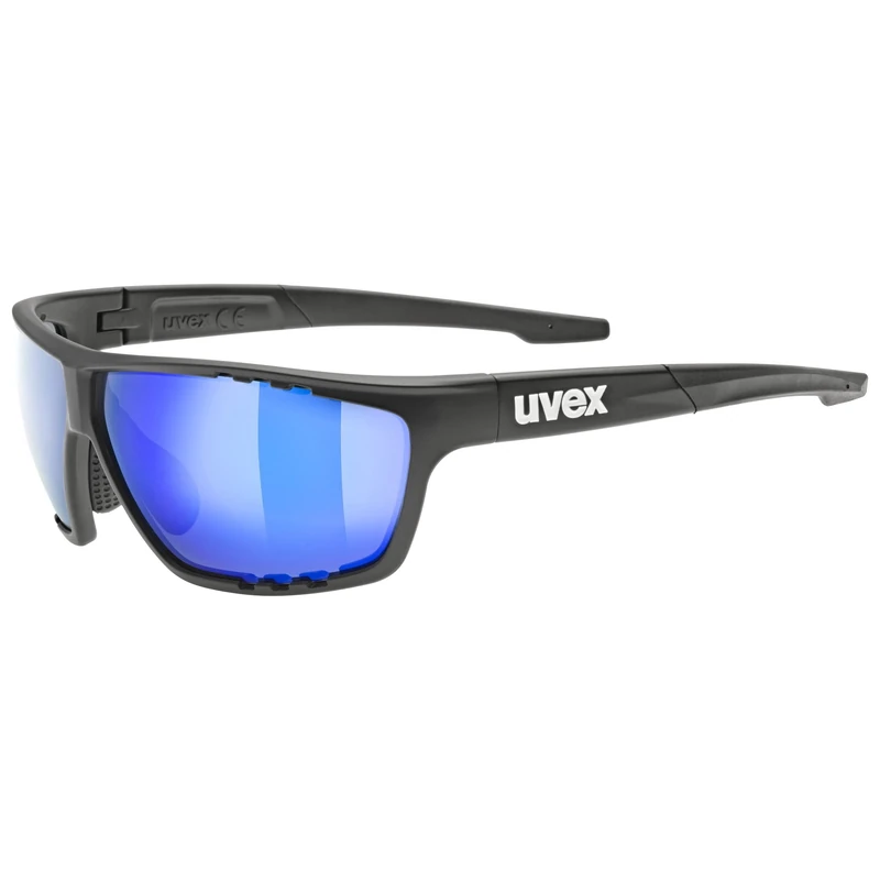 uvex Sportstyle 706 - Sports Sunglasses for Men and Women - Mirrored Lenses - Anti-Fog Technology - Black Matt/Blue - One Size