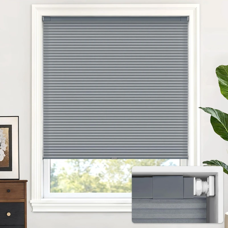 LazBlinds Cordless Cellular Shades No Tools No Drill Light Filtering Cellular Blinds for Window Size 37'' W x 64'' H, Dark Grey
