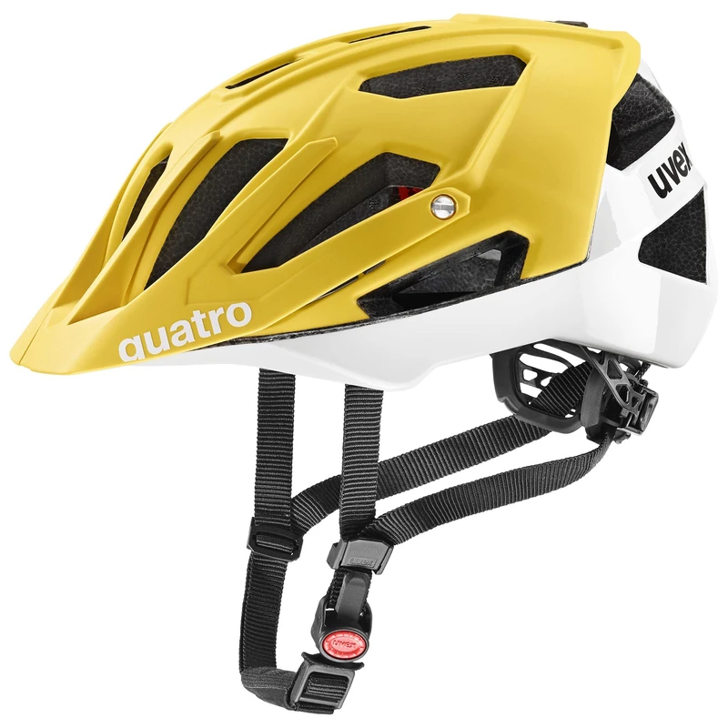 uvex quatro cc - safe MTB helmet for women and men - individually adjustable fit - adjustable visor - sunbee-white - 52-57 cm