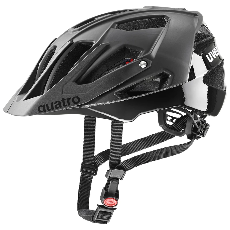 uvex quatro cc - safe MTB helmet for women and men - individually adjustable fit - adjustable visor - all black - 52-57 cm
