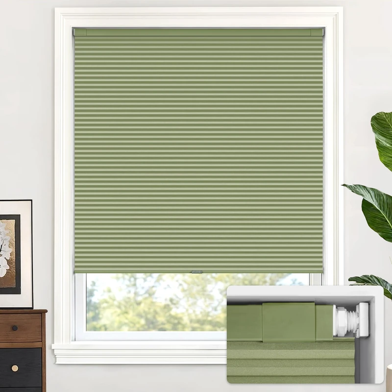 LazBlinds Cordless Cellular Shades No Tools No Drill Blackout Cellular Blinds for Window Size 20" W x 64" H, Green