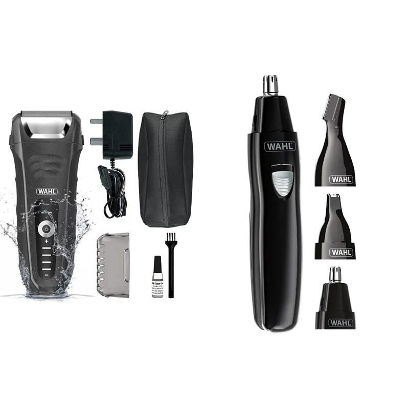 Wahl Lifeproof Foil Shaver with Dual Head Ear and Nose Trimmer, 7061-917 & WAHL Hair Trimmer, Nose Hair Trimmer, Ear Hair Trimmer, Personal Trimmer, Rechargeable, Washable Heads