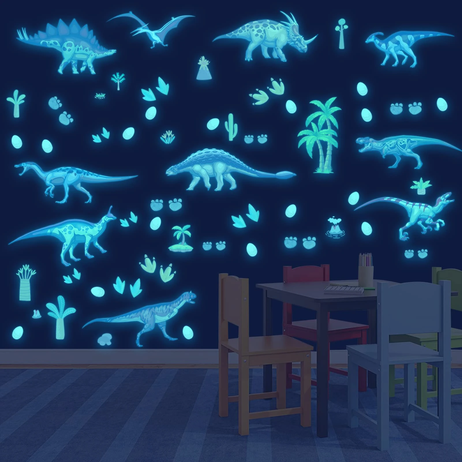 Dinosaur Luminous Sticker Glow in The Dark Wall Stickers Baby Room Dinosaurs Wall Decor Dinosaur Decals for Kids Room Animal Luminous Stickers for Children’s Bedroom Nursery