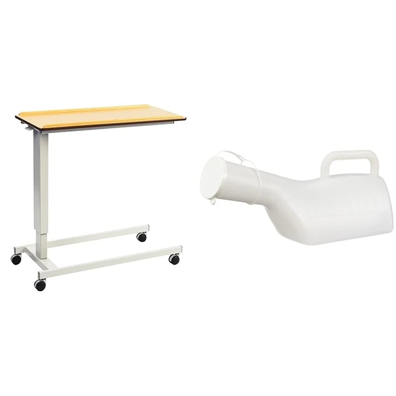 NRS Healthcare EasyLift Overbed/Over Chair Table Beech N43541 Height Adjustable - Standard Base M76149 Long Necked Male Urinal