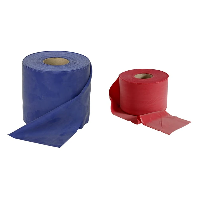 Rolyan Resistive Exercise Band, Extra Heavy Resistance, Resistance Band for Fitness and Workouts, Blue, 46 m & Energising Exercise Bands Latex Free, 50m, Red Medium