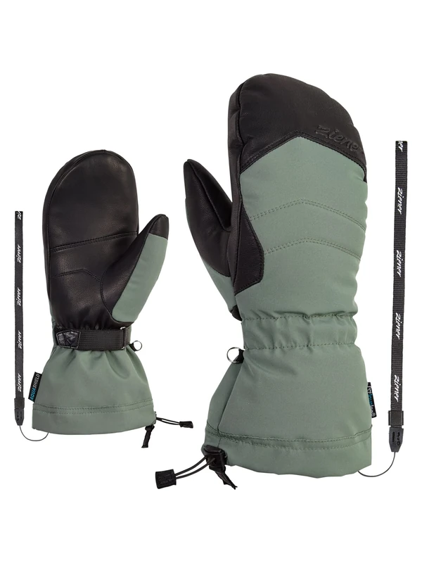 Ziener KILATI Women's Ski Mittens/Winter Sports Waterproof Wool Freeride Green Mud, 6.5