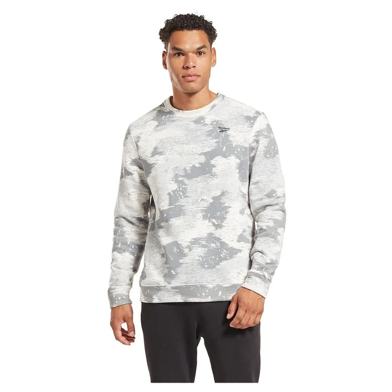Reebok Men's Identity Modern Camo Fleece Crew Long Sleeve Sweatshirt, Pure Grey 4, XS