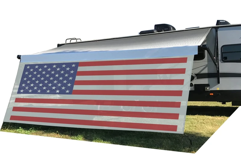 Tentproinc RV Awning Sun Shade Screen 8' X 20' 3'' (American Flag) Gray Mesh Sunshade Camper Trailer Awning Shade Screen UV Blocker Completed Kits