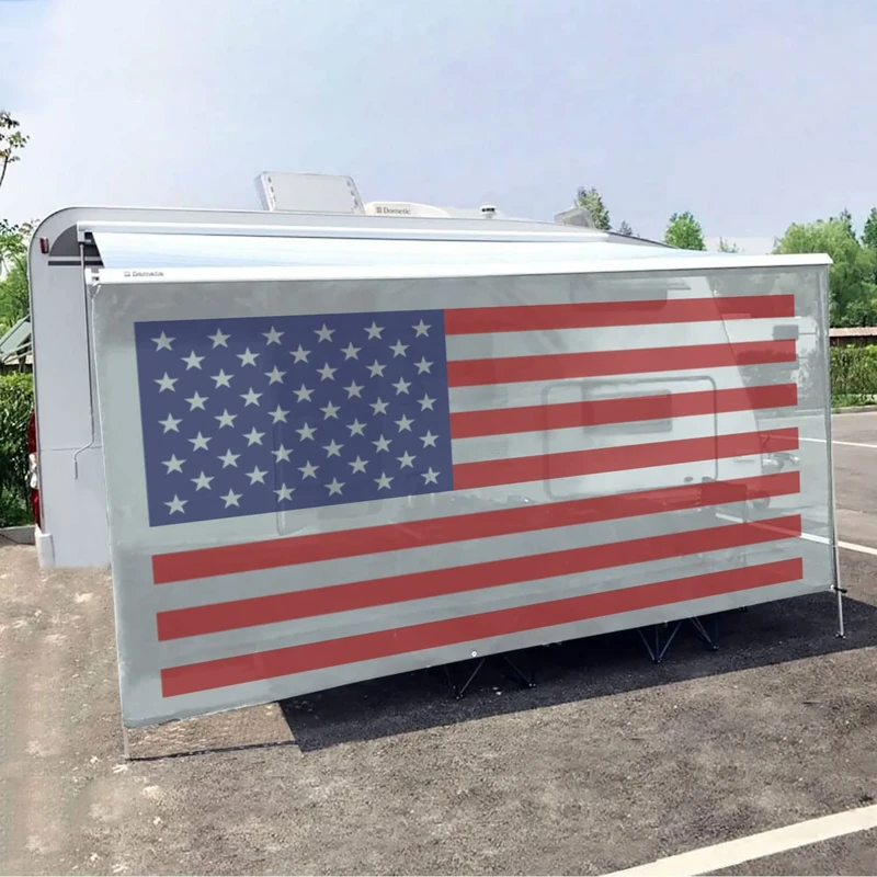 Tentproinc RV Awning Sun Shade Screen 7' X 10' 3'' (American Flag) Gray Mesh Sunshade Camper Trailer Awning Shade Screen UV Blocker Completed Kits