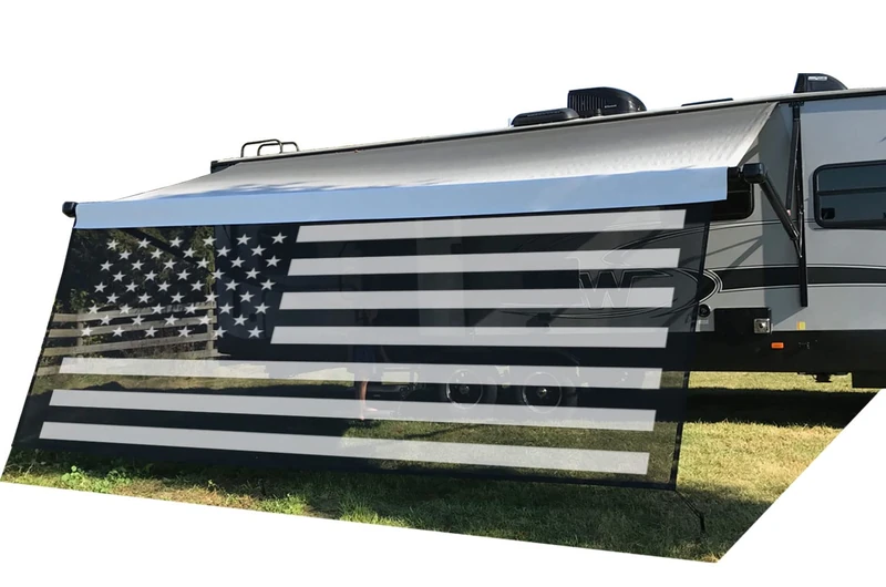 Tentproinc RV Awning Sun Shade Screen 8' X 20' 3'' (American Flag) Black Mesh Sunshade Camper Trailer Awning Shade Screen UV Blocker Completed Kits