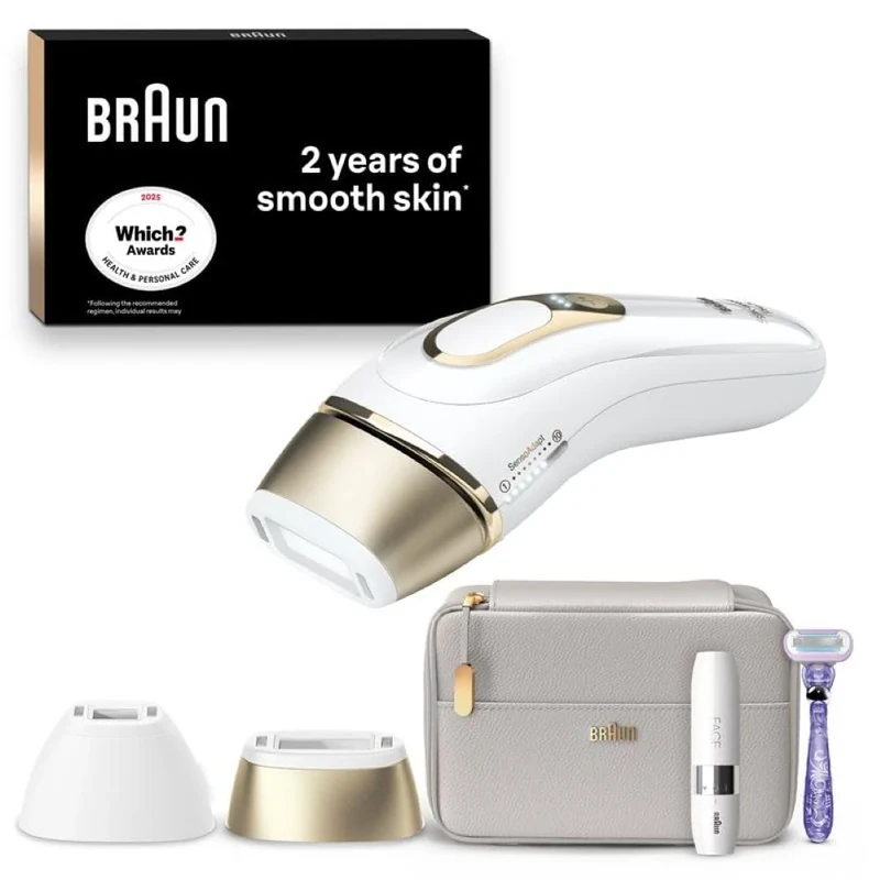 Braun IPL Silk Expert Pro 5, Visible Hair Removal For Women and Men,PL5137, White/Gold & Face Mini Hair Remover, Facial Hair Remover for Women Mini-Sized Design, FS1000, White