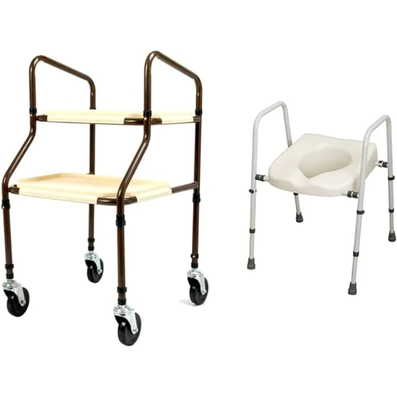 NRS Healthcare M03792 Home Helper Trolley - STANDARD (Eligible for VAT relief in the UK) & M66613 Mowbray Toilet Seat and Frame Lite - Width Adjustable - Flat Pack