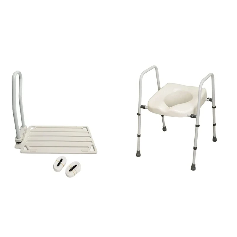 NRS Healthcare 2-in-1 Bed Rail M48192 for Support & M66613 Mowbray Toilet Seat and Frame Lite - Width Adjustable - Flat Pack