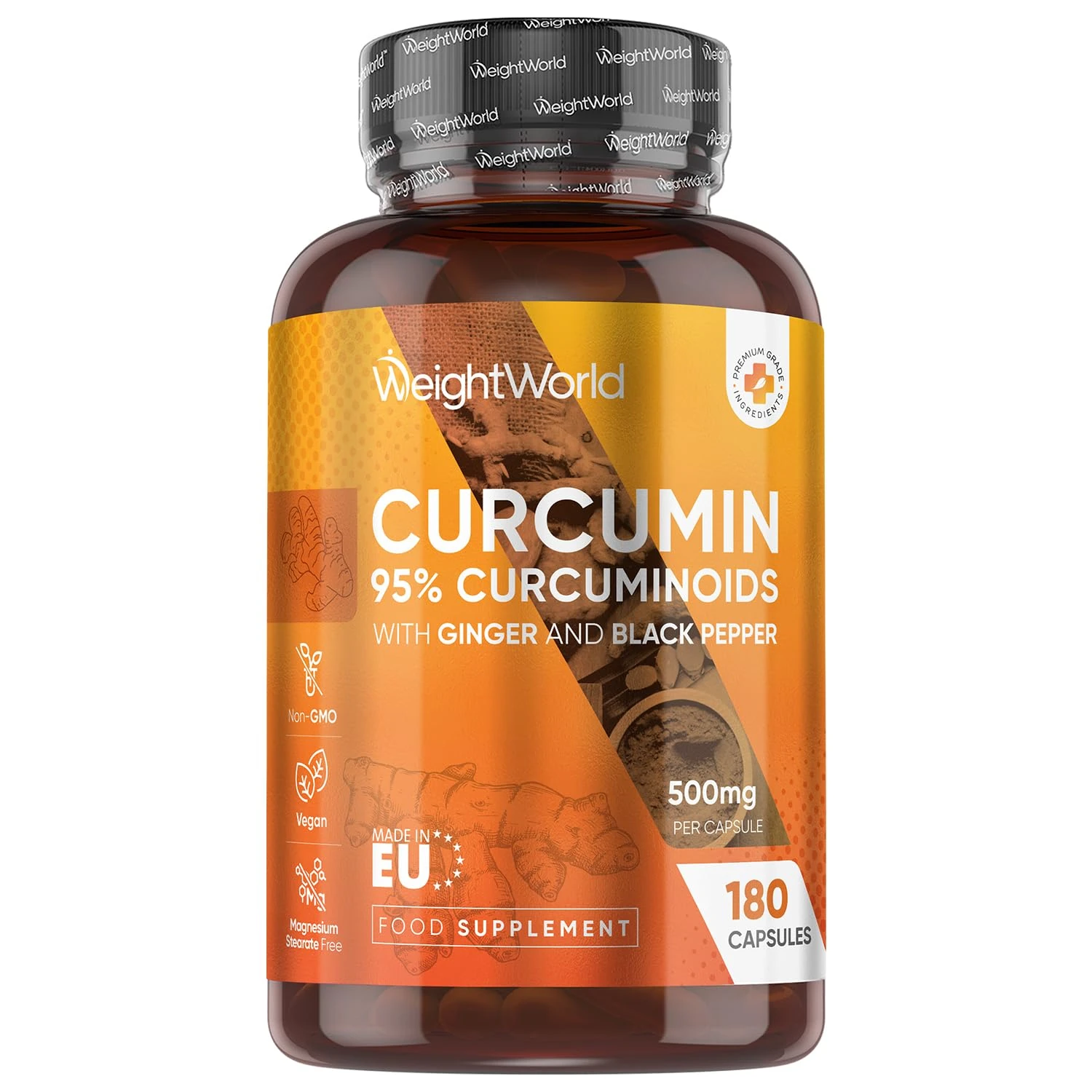 Curcumin Capsules | 25,000mg Turmeric | 180 Capsules | 6 Months Supply | 95% Curcuminoids | Turmeric Supplement with 600mg Black Pepper Powder & 20mg Ginger | Vegan Curcumin Herbal Supplements