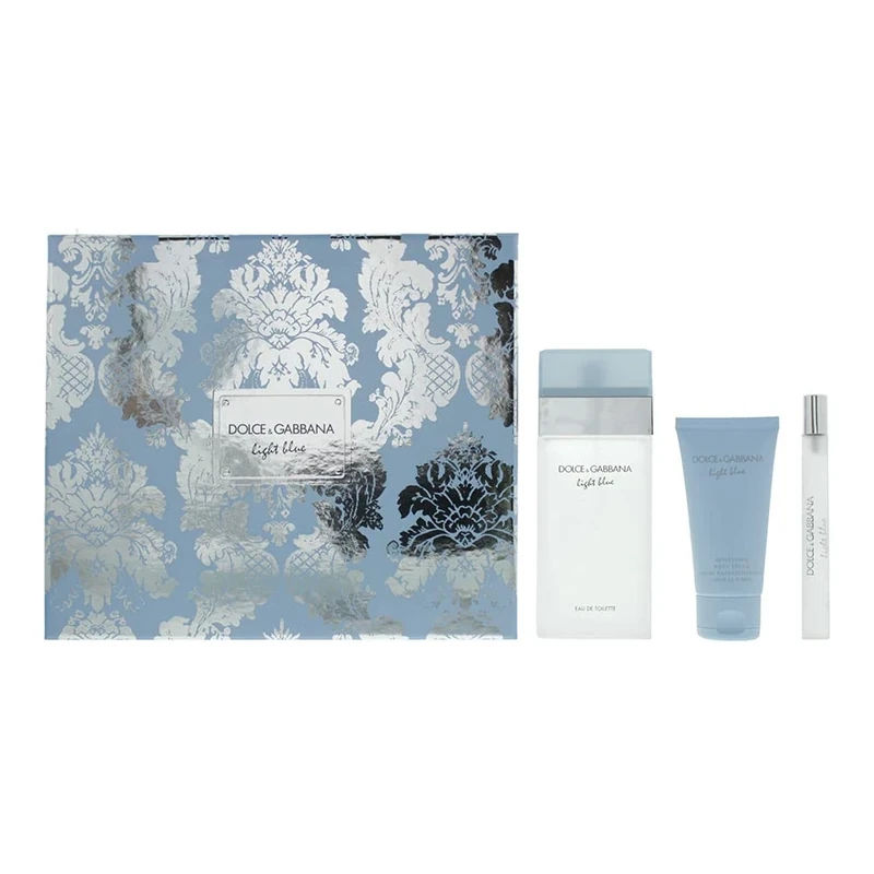 Dolce & Gabbana Light Blue 3 Piece Gift Set: Eau De Toilette 100ml - Body Cream 50ml - Eau De Toilette 10ml, black