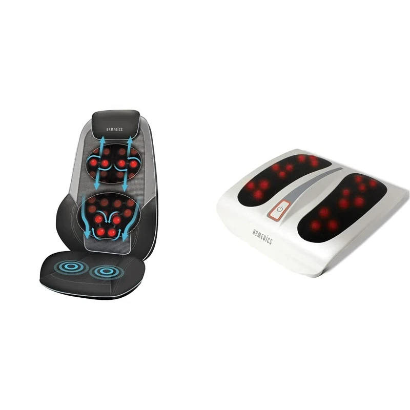 HoMedics ShiatsuMax 2.0 - Electric Heated Shiatsu Back Massager - Grey & Shiatsu Foot Massager with Heat - Deep Kneading, Mains Powered with Easy Toe Touch Control - White