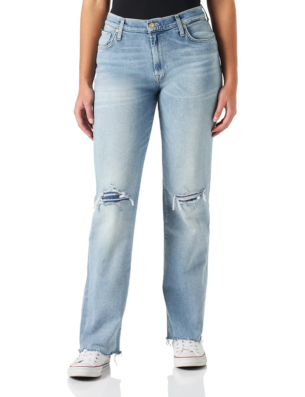 7 For All Mankind Women's Ellie Straight Luxe Vintage Jeans, Light Blue, Regular