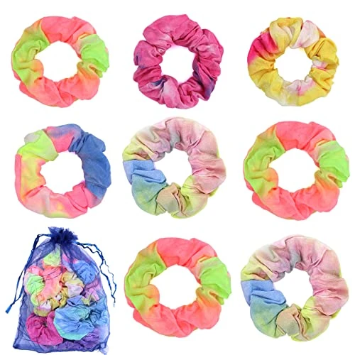 Hair Scrunchies for Women, Boogift 8Pcs Strong Elastic Hair Bobbles for Ponytail Holder, Colorful Hair Accessories Ropes Scrunchie, Tie Dye Traceless Hair Ties for Girls Ladies Thick Hair