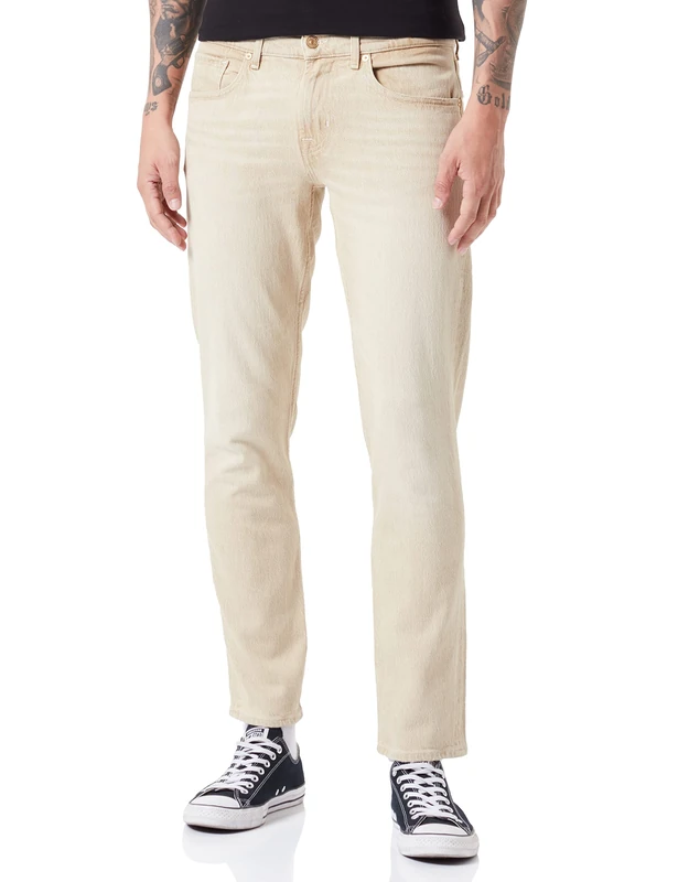 7 For All Mankind Men's Slimmy Tapered Born from Nature Bamboo Shorts, Beige, Regular