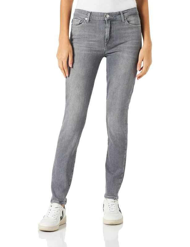 7 For All Mankind Women's HW Skinny Slim Illusion Dynamic Jeans, Grey, Regular - Image 1