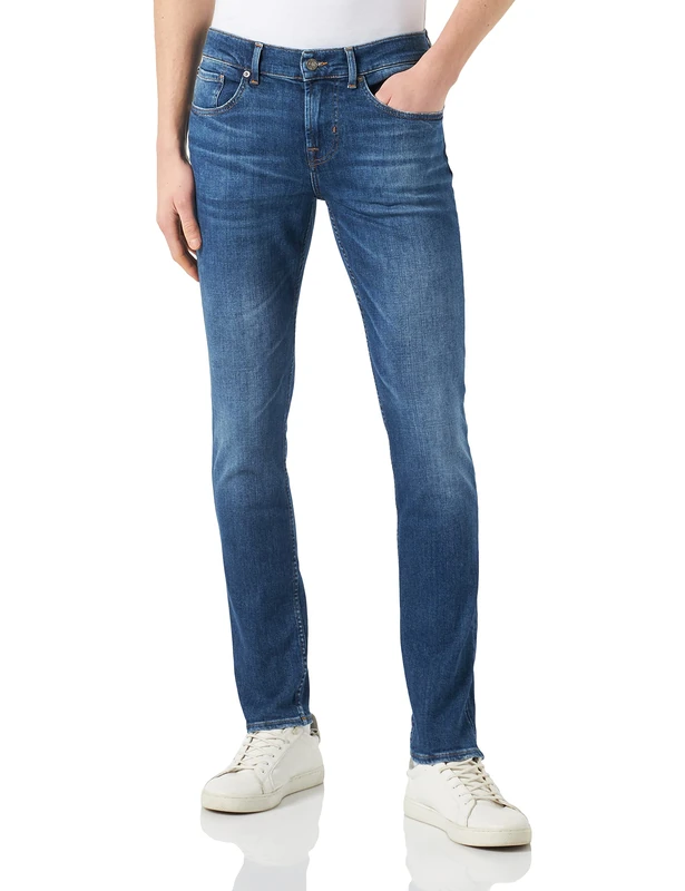 7 For All Mankind Men's Slimmy Tapered Stretch Tek Adventurer Jeans, Dark Blue, Regular