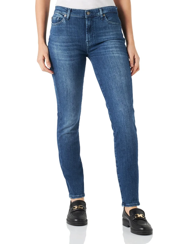 7 For All Mankind Women's HW Skinny Slim Illusion Jeans, Mid Blue, Regular