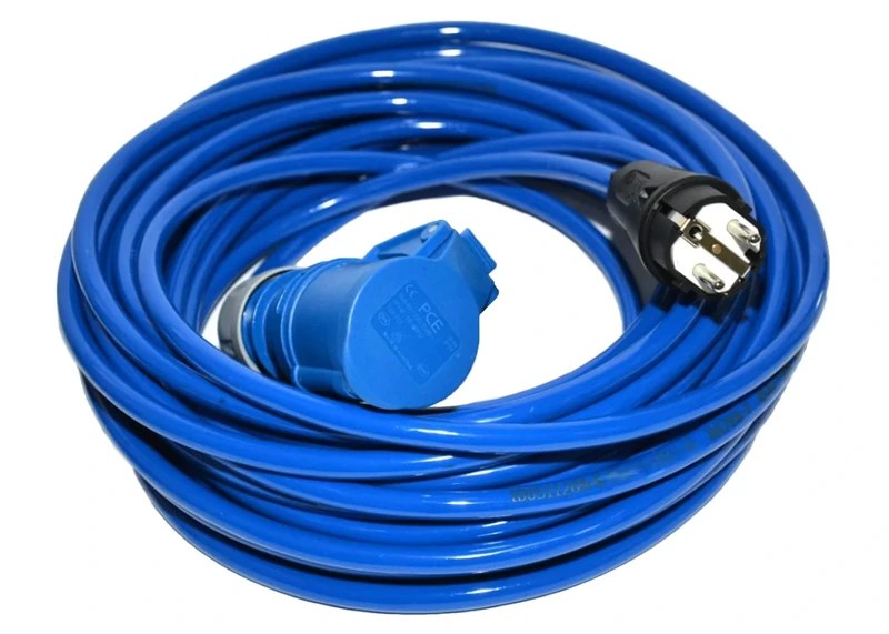 Hilark Electric Extension Lead H07BQ-F 3g2.5 mm (3 x 2.5 mm) Industrial Socket CEE 3 Pin Plug Adapter for Camping Vans, Caravans, Boats, Construction sites (15 m, Blue)