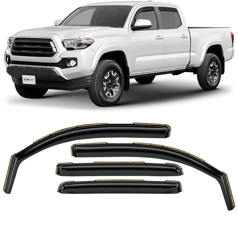 CLIM ART in-Channel Incredibly Durable Rain Guards for Toyota Tacoma 2016-2023 Double Cab, Truck Accessories, Vent Window Visors, Vent Deflector, Original Window Deflectors, 4 pcs - 616173