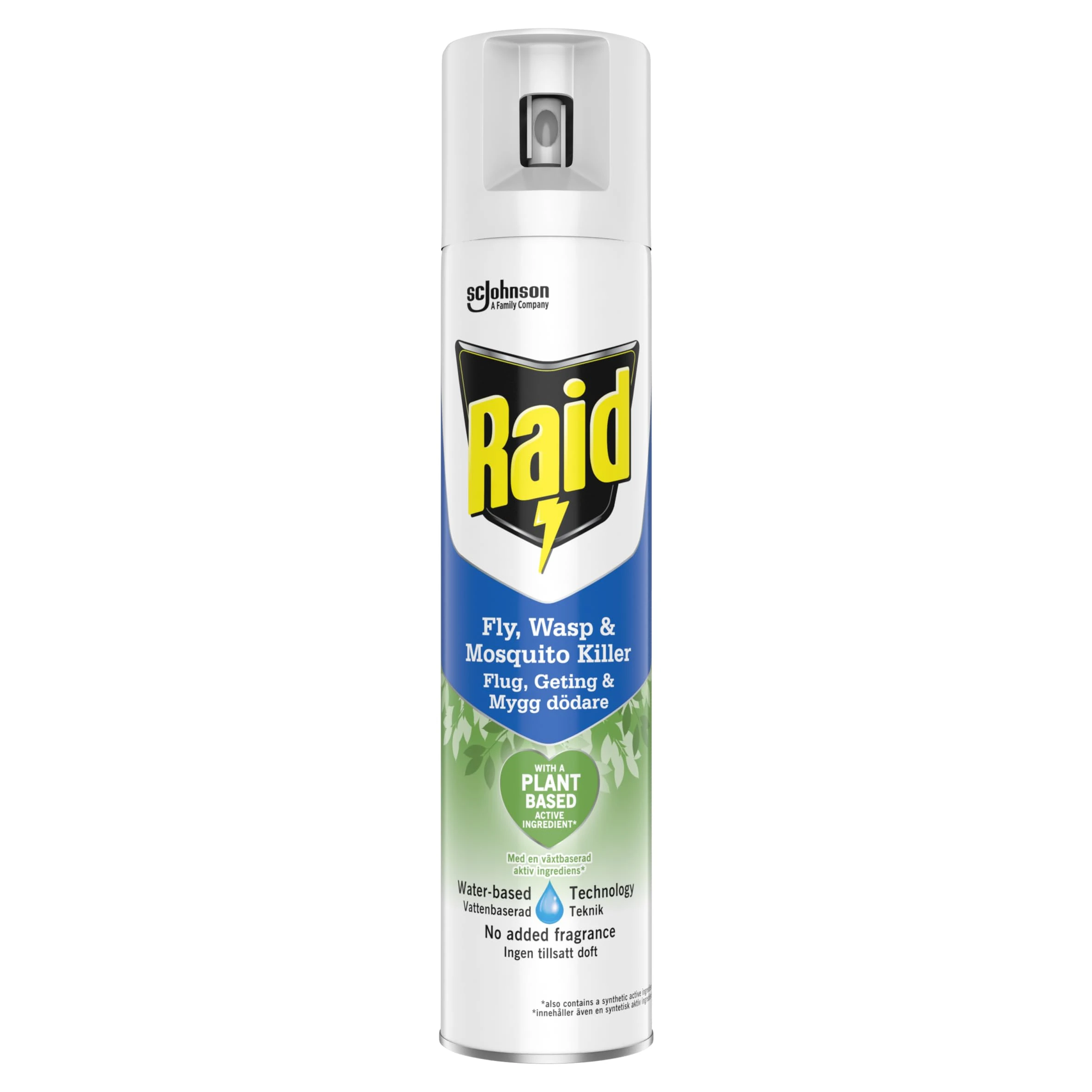 Raid Plant Based Wasp & Mosquito Killer, Aerosol Fly Killer Spray For Indoor Use, Made with Naturally Derived Botanical Ingredients, 300 ml