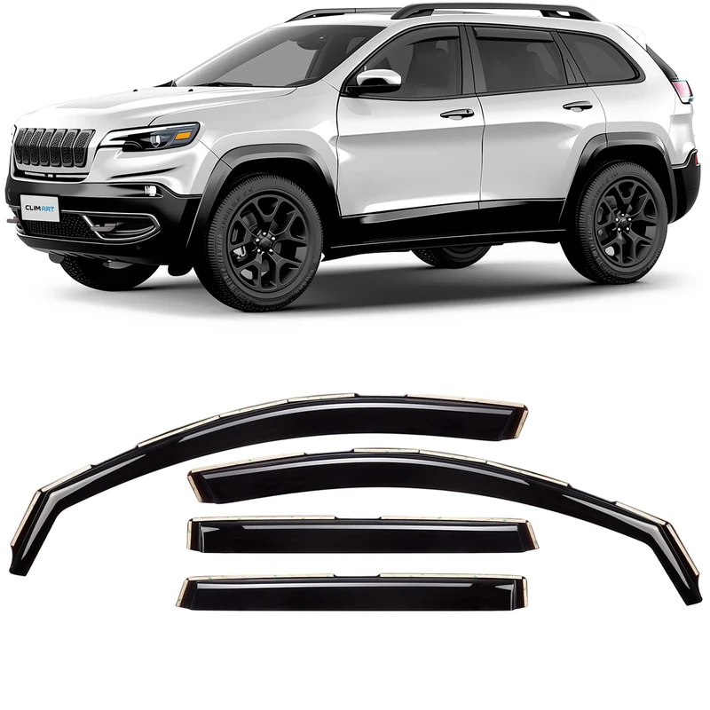 CLIM ART in-Channel Incredibly Durable Rain Guards for Jeep Cherokee 2014-2024, Dark Smoke Car Accessories, Vent Window Visors, Vent Deflector, Original Window Deflectors, 4 pcs - 614031 - Image 1