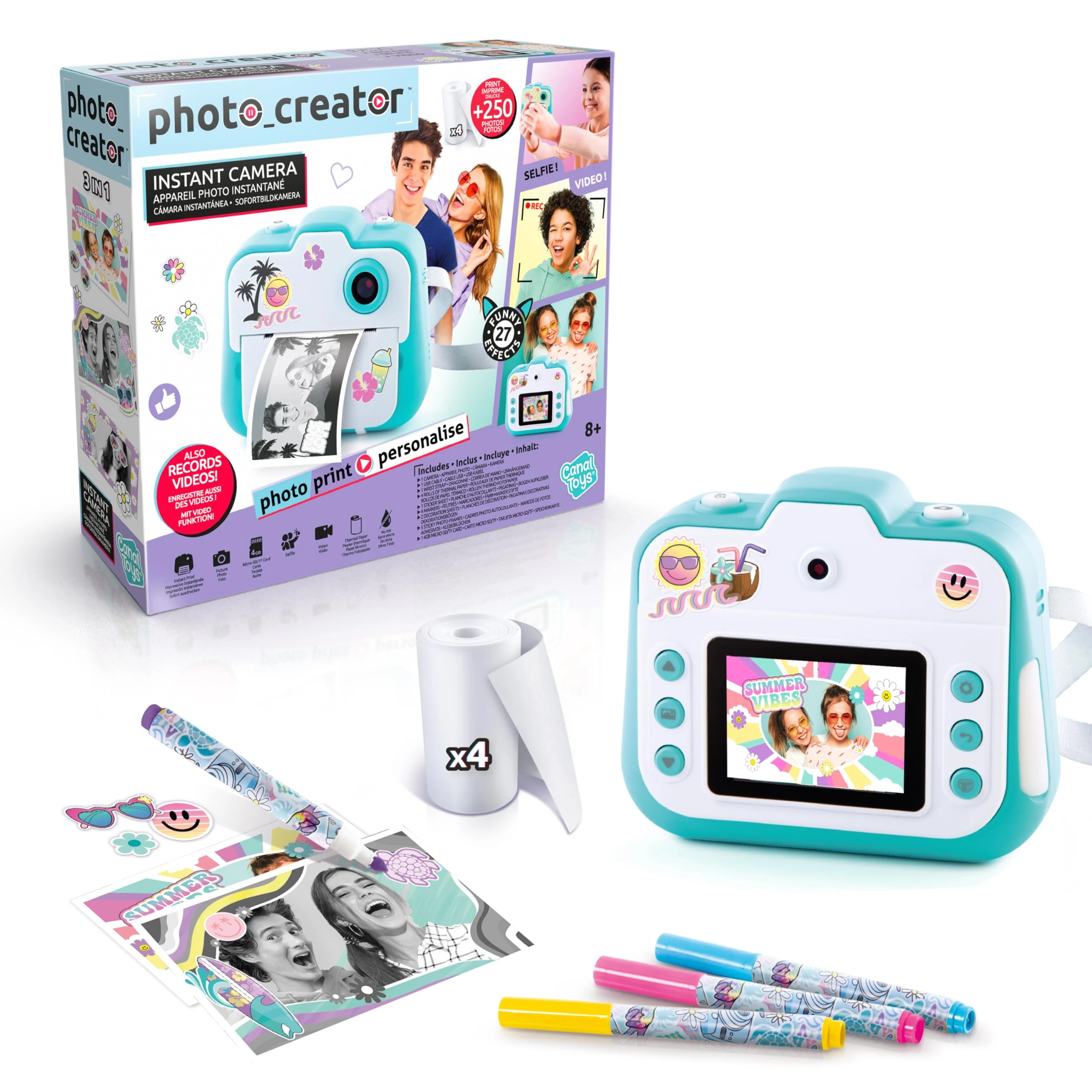 Studio Creator Photo Creator Instant , Kids Digital Camera with Built-In Printer, 250+ Dry Prints, 4GB Micro SD Card Included, Rechargeable, (CLK 004),Multicolor,24.1 x 6.1 x 20.1 centimeters