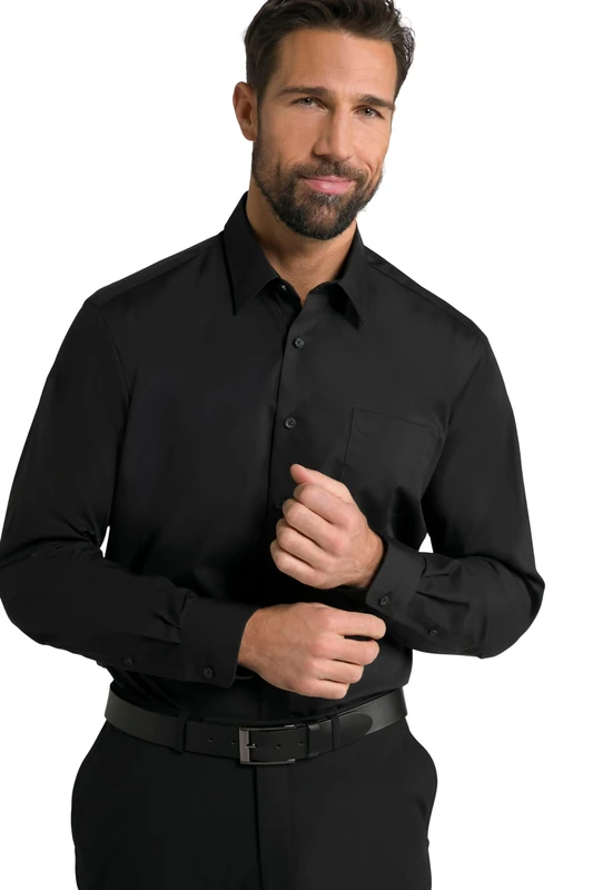 JP 1880 Men's Shirt, Business, Non-Iron, Kent Collar, Long Sleeves, Comfort fit, up to 8XL, Black, 4XL/Tall