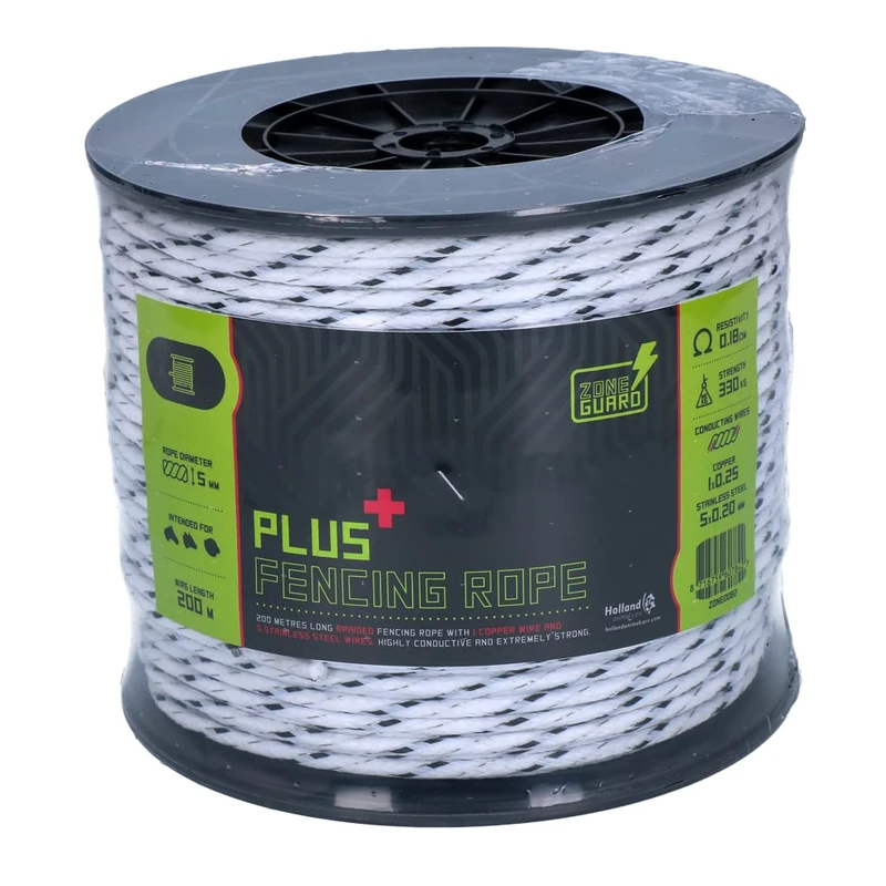 ZoneGuard 5 mm Plus Afrastering Coord Wit en Zwart 200 m Brand