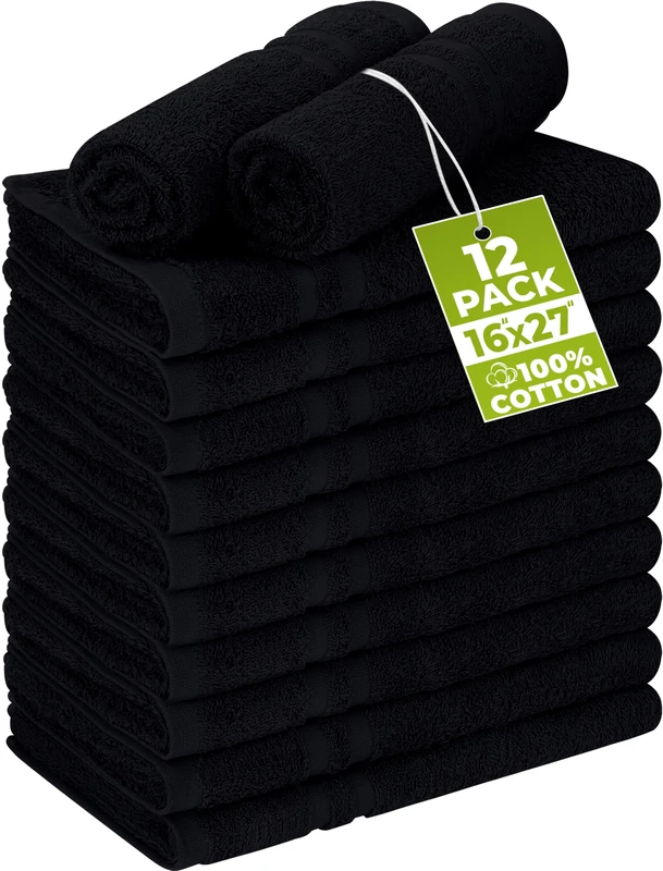 Utopia Towels Cotton Bleach Proof Salon Towels (16x27 inches) - Bleach Safe Gym Hand Towel (12 Pack, Black)