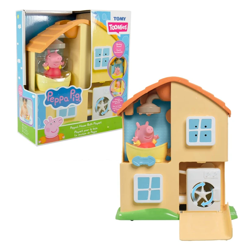 Toomies Peppa’s House Bath Playset Peppa Pig Toy Window Sprinklers and Washing Machine - Working Shower and Tub Kids Aged 18 Months and Above, Multicolor