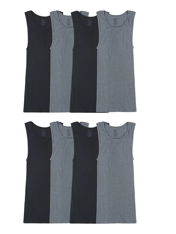 Fruit of the Loom Men's Lightweight Active Cotton Blend Undershirts, 8 Pack-Black/Grey, S (Pack of 8)