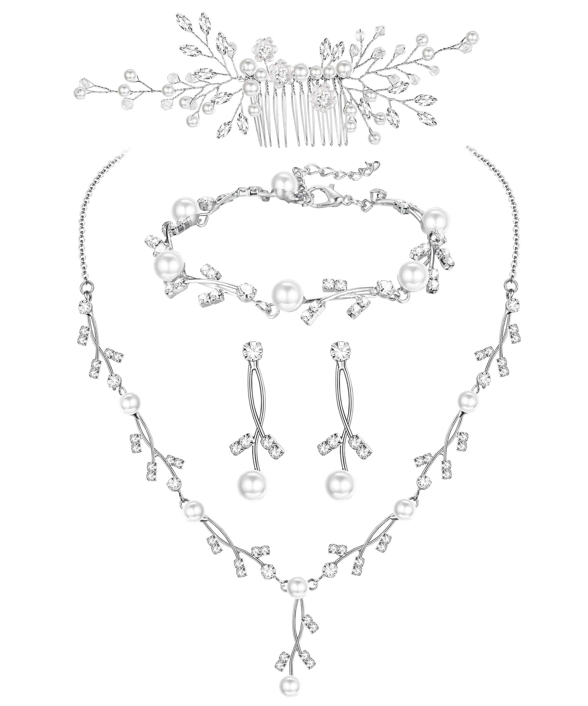 YADOCA Pearl Prom Jewelry Set For Women Pearl Rhinestone Drop Necklace Earring Bracelet Hair Pins Prom Bride Bridesmaid Wedding Bridal Jewelry Accessories Silver Gold Rose Gold, Metal, Cubic Zirconia