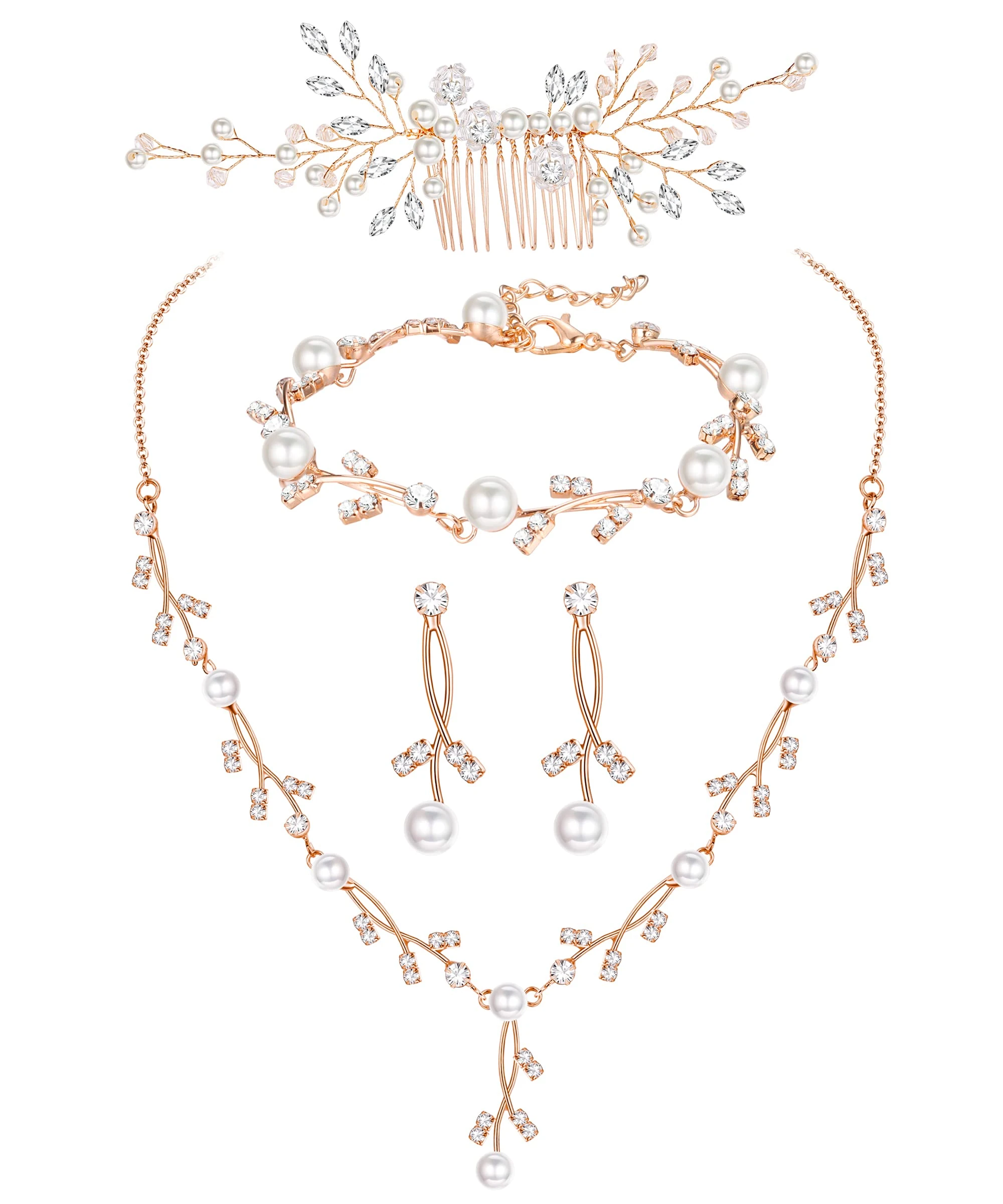 YADOCA Pearl Prom Jewelry Set For Women Pearl Rhinestone Crystal Drop Necklace Earring Bracelet Hair Pins Prom Bride Bridesmaid Wedding Bridal Jewelry Accessories Silver Gold Rose Gold, Metal, Cubic