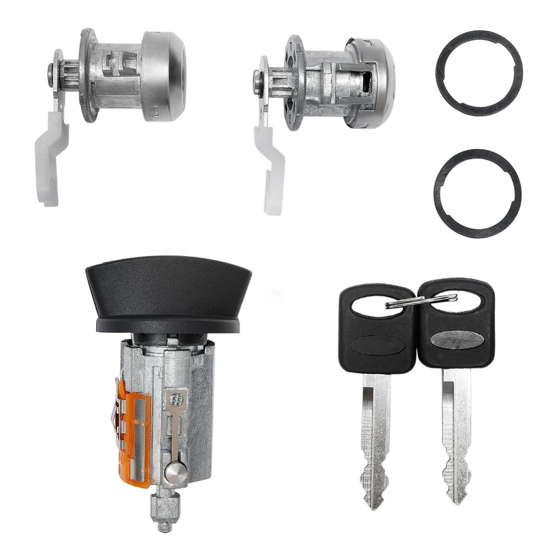 Door Lock Cylinders & Ignition Switch with Keys | Replacement for 1997-2007 Ford F250/350, Excursion & More, Lincoln Blackwood, Navigator | Replace#: LC6177 + DL5885 X2 + 597638(No chip)