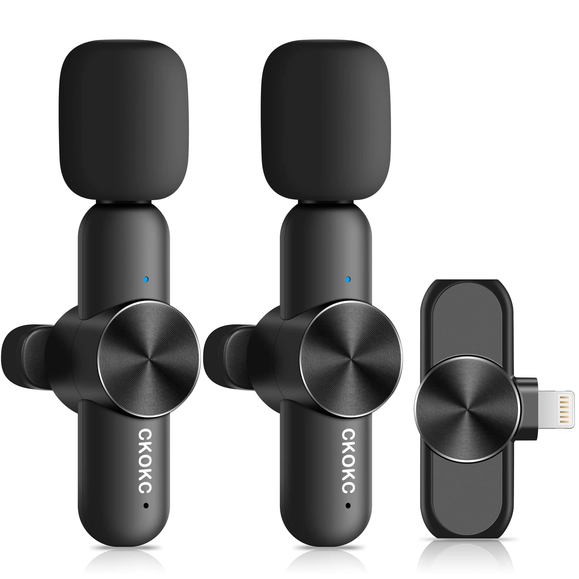 CKOKC Dual Wireless Microphone for iPhone iPad, Professional Wireless Lavalier Microphone for Video Recording, Clip On Lapel Mic for YouTube/Interview/Vlog/Presentation/Facebook Live