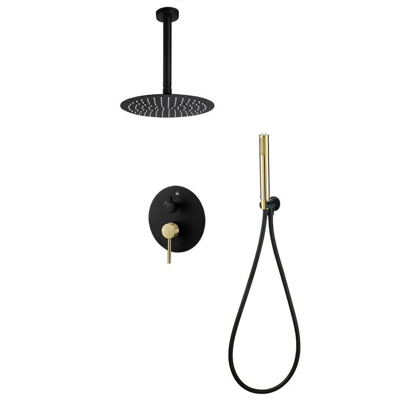 Kibath Bear Single Lever Shower Mixer Tap Ceiling Fitting Matt Black Brass