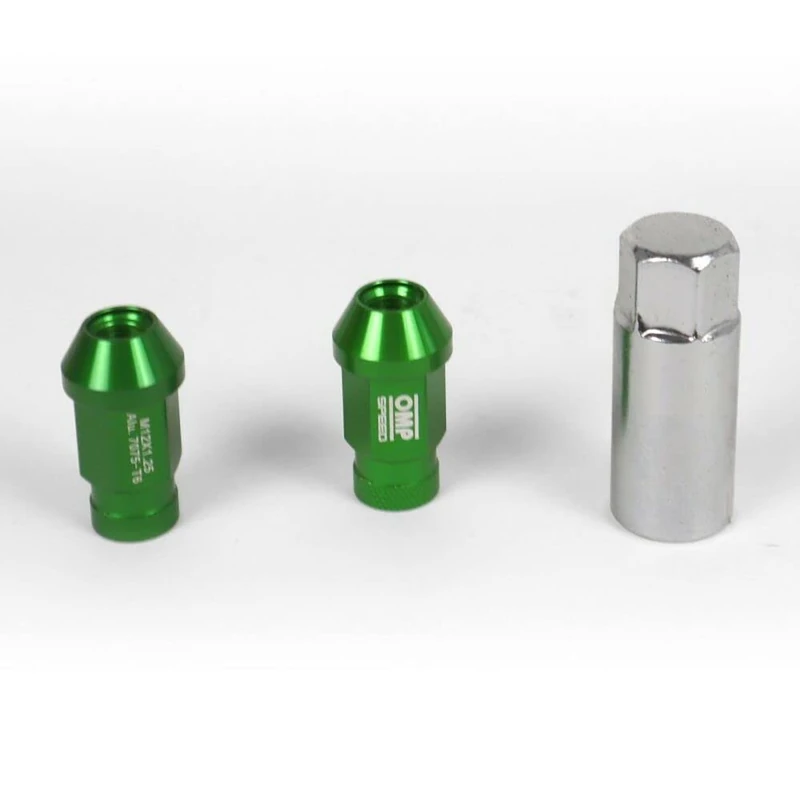 SET TUERCAS ALUMINIO OMP 7075 LLAVE 19 L:40MM M14X1.25 VERDE