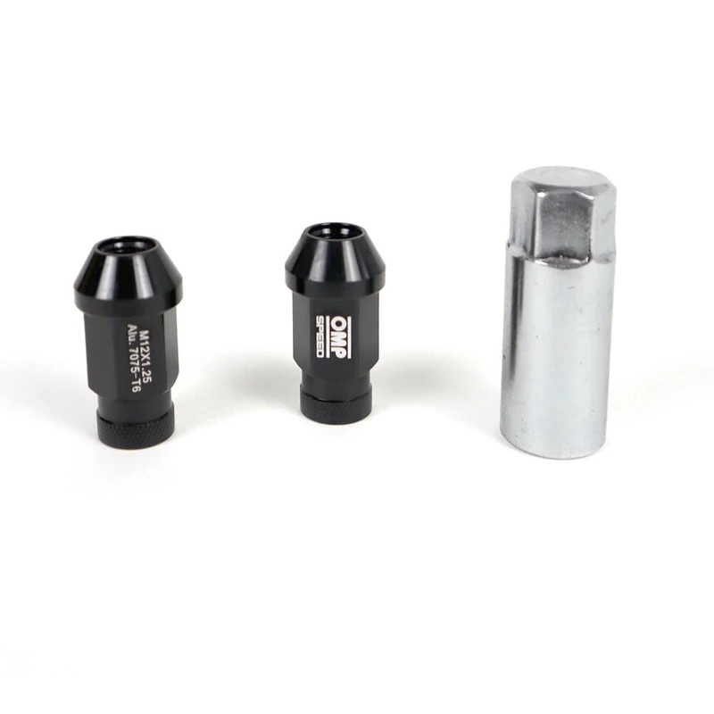 SET TUERCAS ALUMINIO OMP 7075 LLAVE 19 L:40MM M14X1.25 NEGRO
