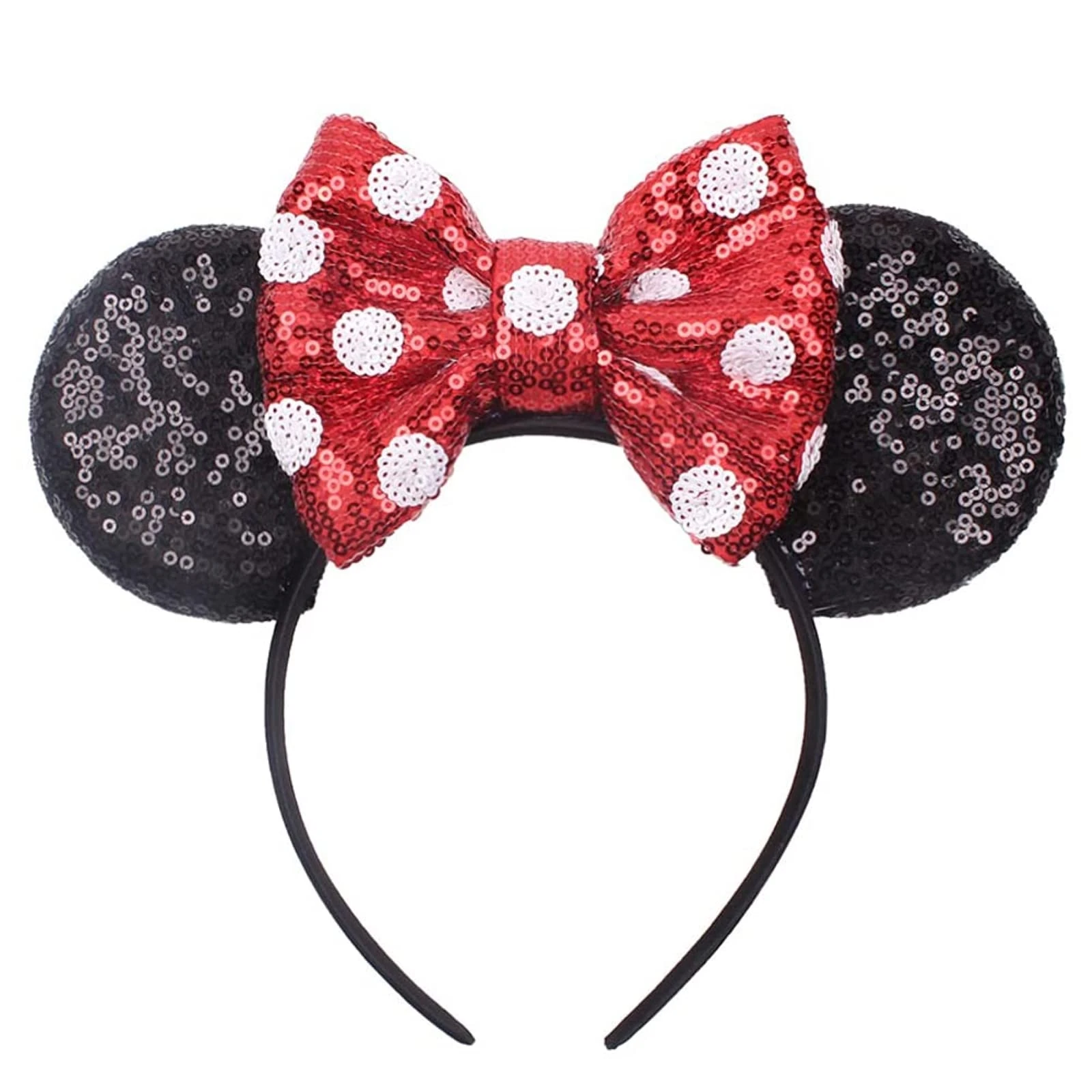 Mouse Ears Bow Headbands Shiny Bows Glitter Party Decoration Cosplay Costume for Kids Girls Women Princess Party Decorations Cosplay (Black+Red))