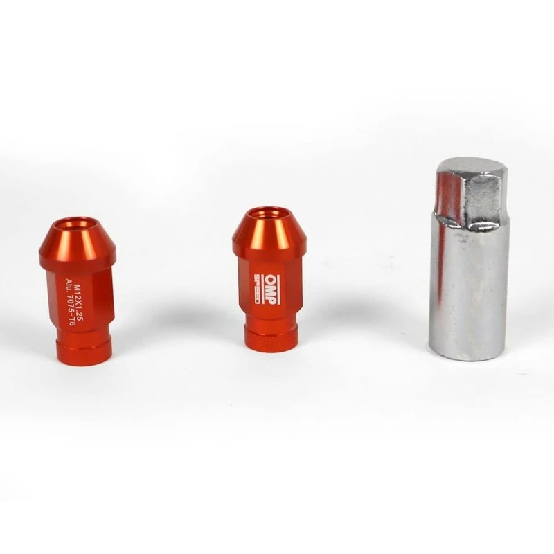 SET TUERCAS ALUMINIO OMP 7075 LLAVE 19 L:40MM M14X1.25 NARANJA - Image 1