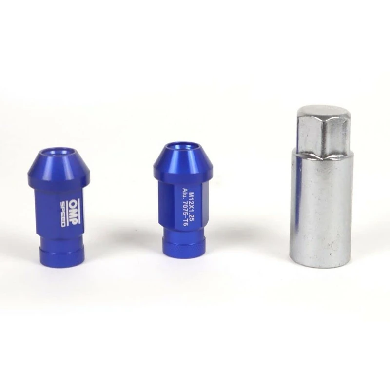 SET TUERCAS ALUMINIO OMP 7075 LLAVE 19 L:40MM M14X1.25 AZUL - Image 1