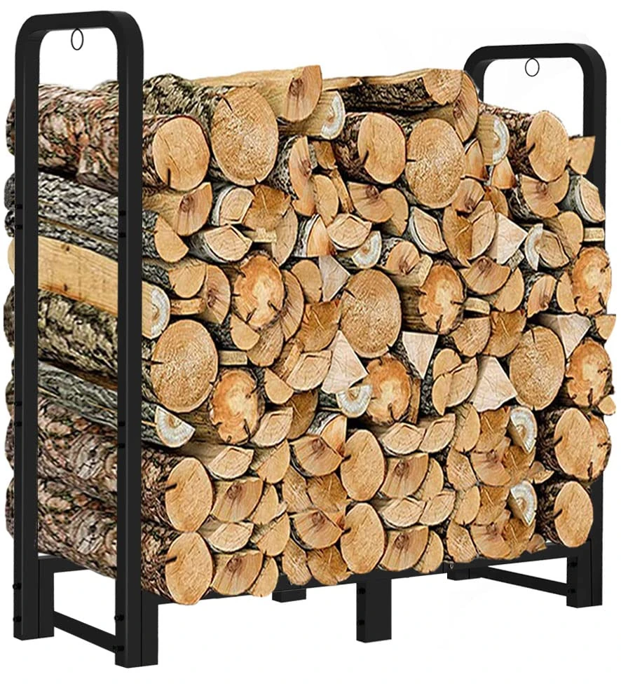 Artibear 3FT Firewood Rack Stand Heavy Duty Logs Holder for Outdoor Indoor Fireplace Metal Wood Pile Storage Stacker Organzier, Matte Black