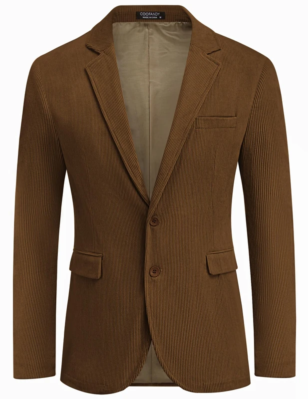 Coofandy Men's Two Button Corduroy Suit Blazer Fashion Slim Fit Sport Coat Casual Blazer Jackers, Brown, S