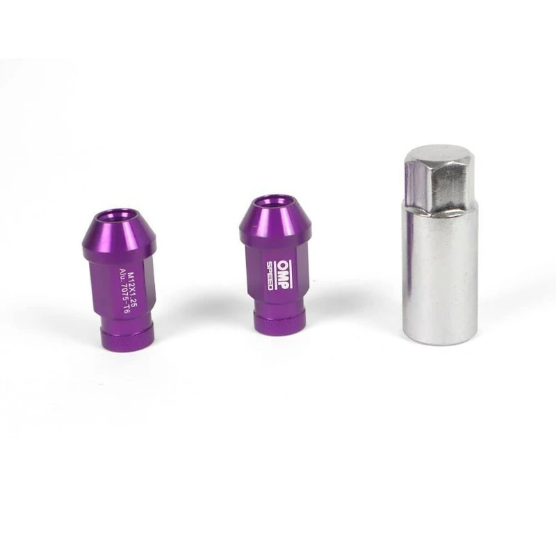 SET TUERCAS ALUMINIO OMP 7075 LLAVE 19 L:40MM M14X1.25 VIOLETA