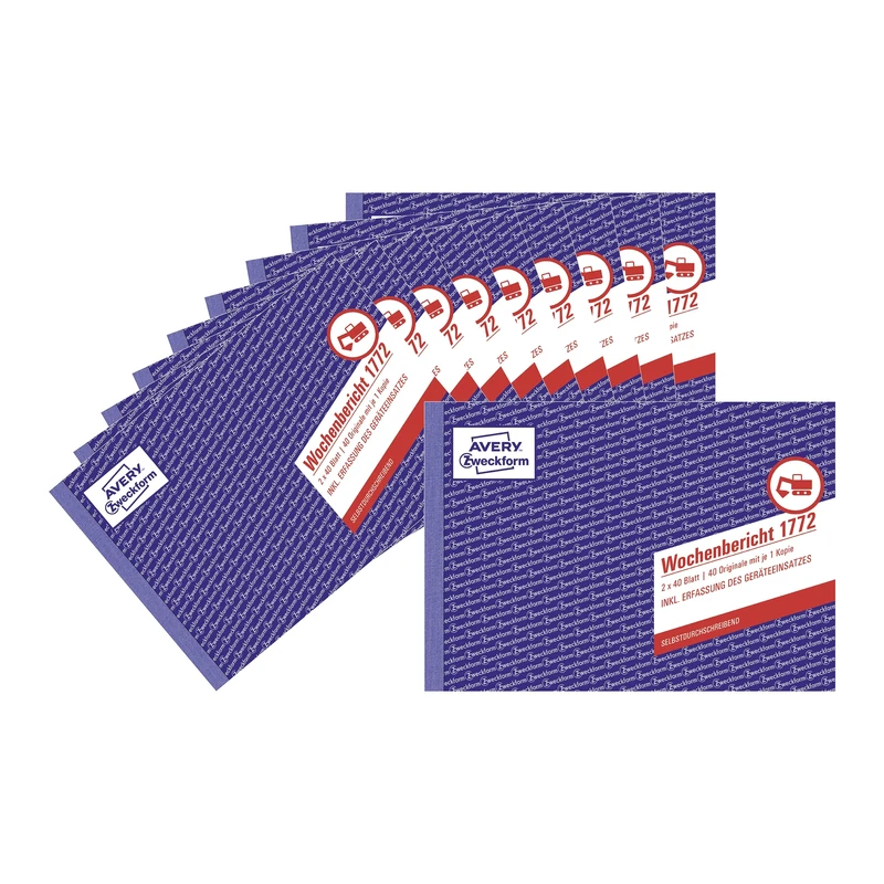 AVERY Zweckform 1772-10 Weekly Report (A5 Landscape, Self-Copying, Tested by Legal Experts, for DE/at for Weekly Documentation of Work Performance, 2 x 40 Sheets) Pack of 10, White/Yellow, Blue